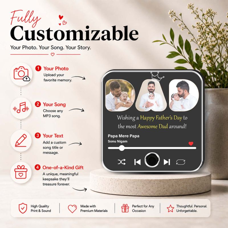 Customized Day Musical Fridge Magnet Photo Frame | Custom with Song & Photo Unique Fathers Day & Birthday, Papa, and Grandpaa Home Decor Magnet